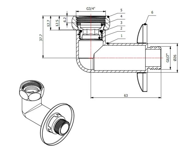 Американка угловая 3/4" вн. х 1/2" нар. ХРОМ, AV Engineering (2 шт. в уп.) (для полотенцесушителя, макс. 70 С, макс. 16 бар)