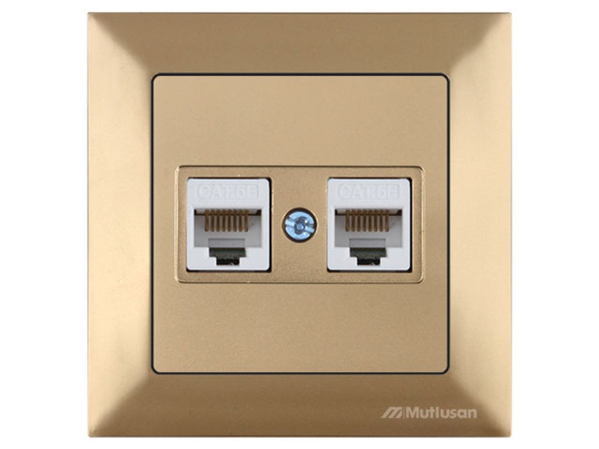 Розетка компьютерная 2xRJ45 (Cat5e, скрытая) золото, DARIA, MUTLUSAN