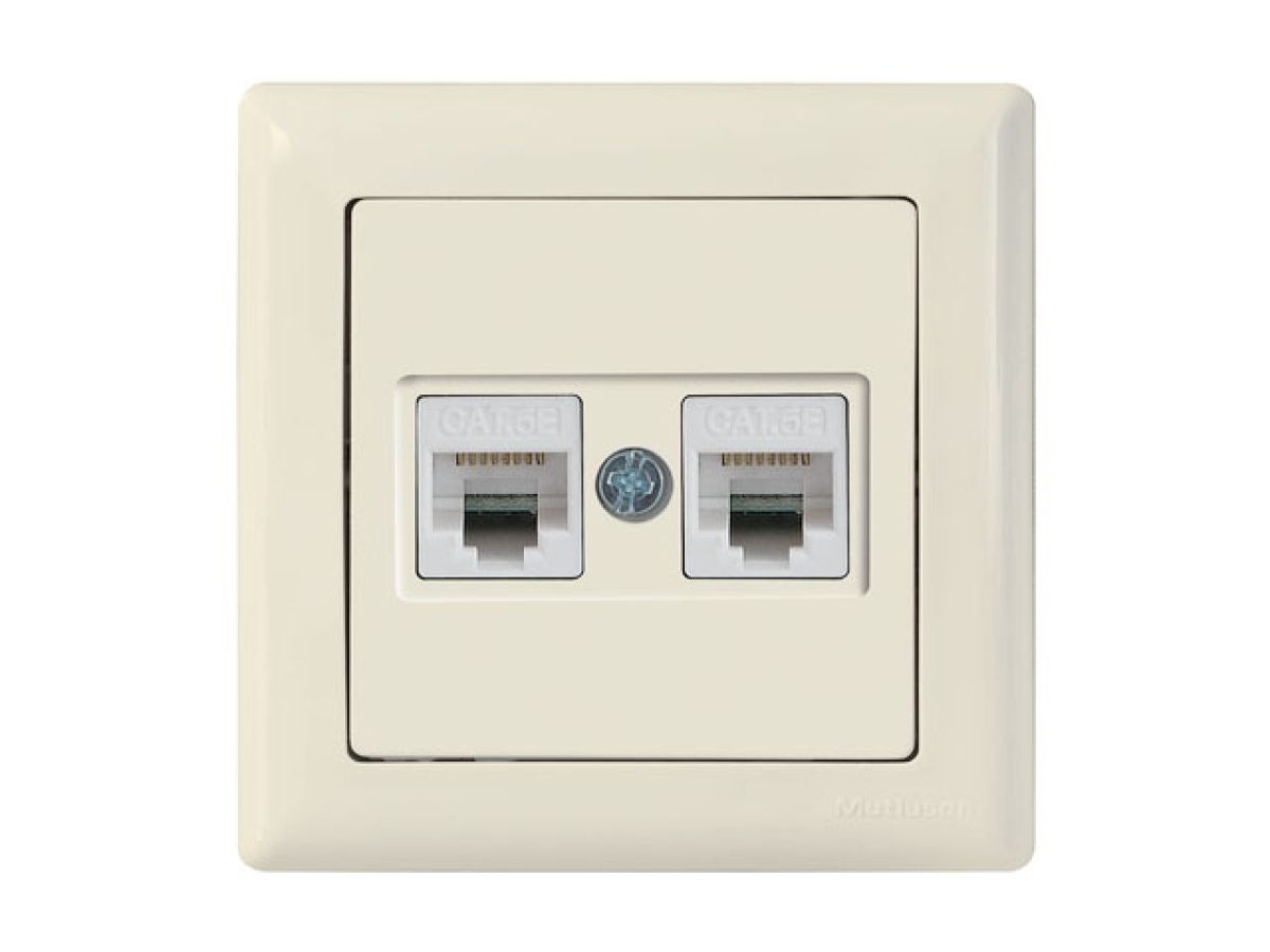Розетка компьютерная 2xRJ45 (Cat6, скрытая) кремовая, DARIA, MUTLUSAN
