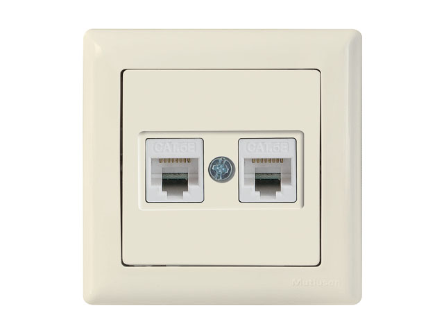 Розетка компьютерная 2xRJ45 (Cat6, скрытая) кремовая, DARIA, MUTLUSAN