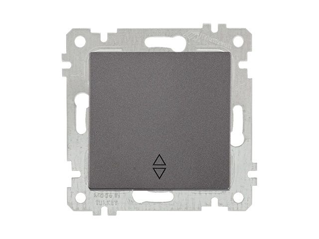 Выключатель проходной 1-клав. (скрытый, без рамки, пруж. зажим) дымчатый, RITA, MUTLUSAN (10 A, 250 V, IP 20)