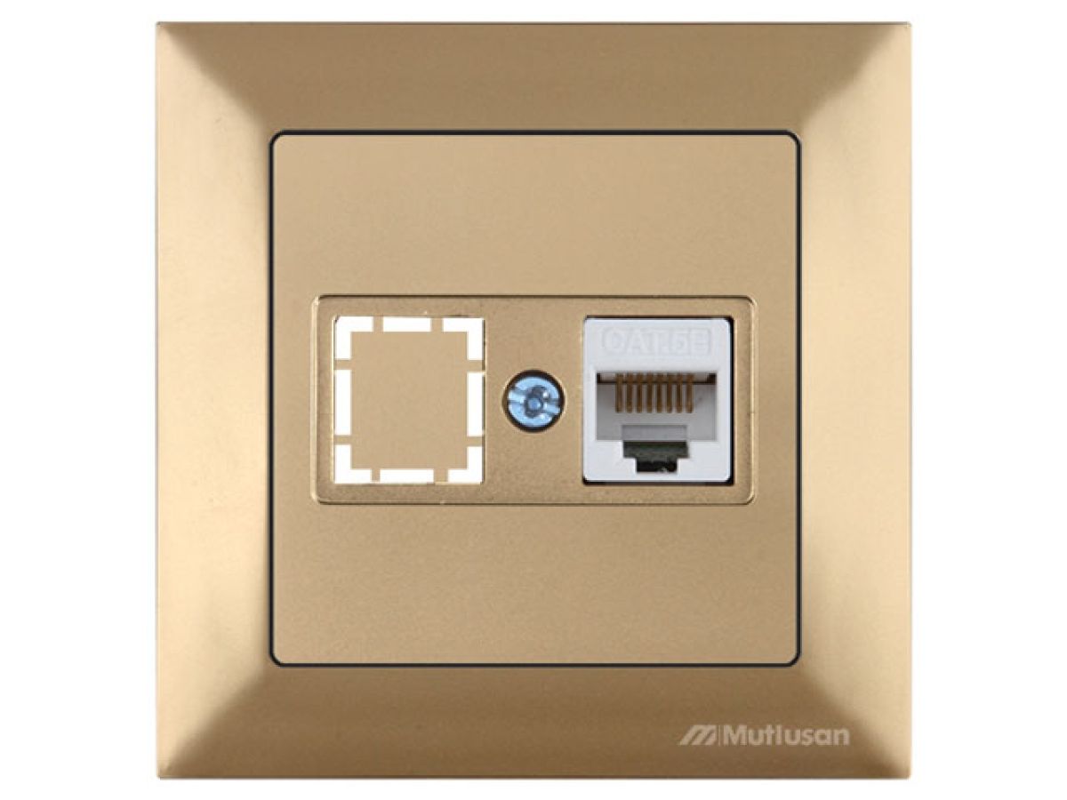 Розетка компьютерная 1xRJ45 (Cat5e, скрытая) золото, DARIA, MUTLUSAN