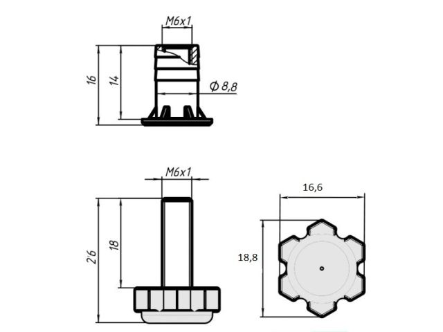 Подпятник с крепежом М6 (4 шт в зип-локе) STARFIX