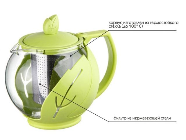 Чайник заварочный, стеклянный, 750 мл, LEAF, PERFECTO LINEA
