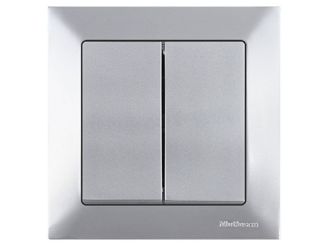 Выключатель 2-клав. (скрытый, винт. зажим) серебро, DARIA, MUTLUSAN (10 A, 250 V, IP 20)