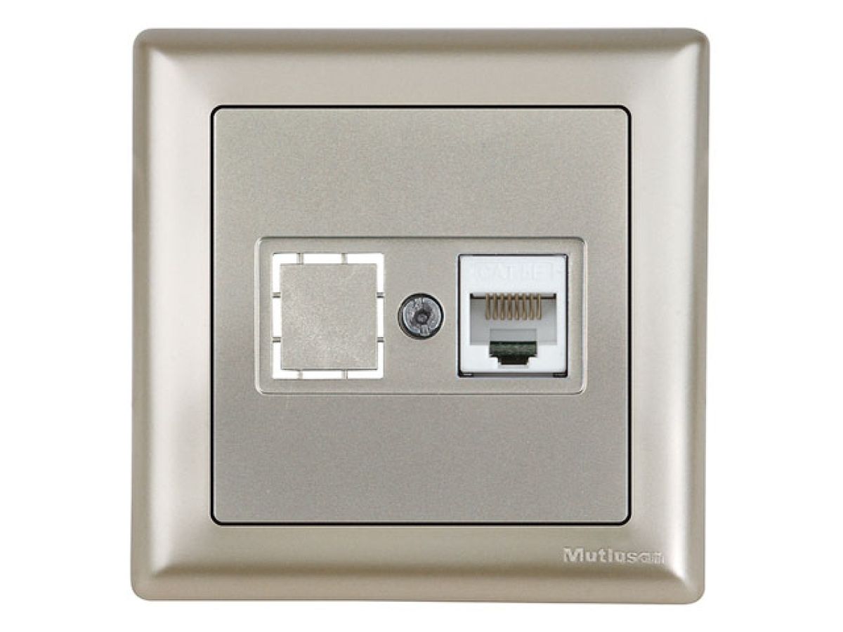 Розетка компьютерная 1xRJ45 (Cat5e, скрытая, с рамкой) титан, DARIA, MUTLUSAN