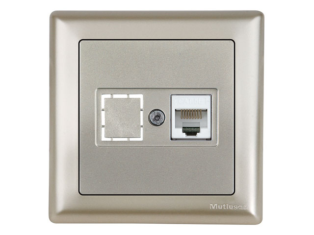 Розетка компьютерная 1xRJ45 (Cat5e, скрытая, с рамкой) титан, DARIA, MUTLUSAN