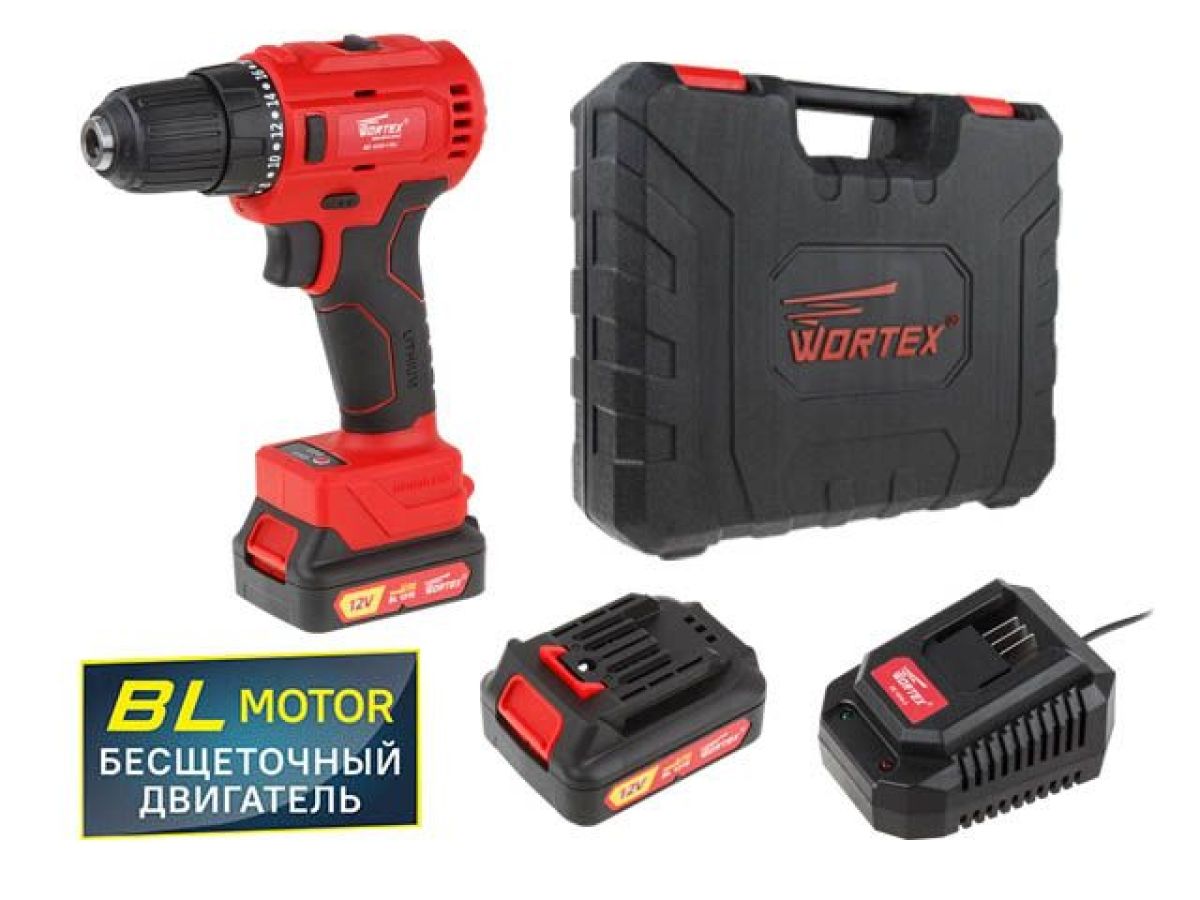 Аккум. дрель-шуруповерт WORTEX BD 1220-1 DLi в чем. БЕСЩЕТ, 12 В, 40 Н*м, 2х1.5 Ач, БЗП 10 мм