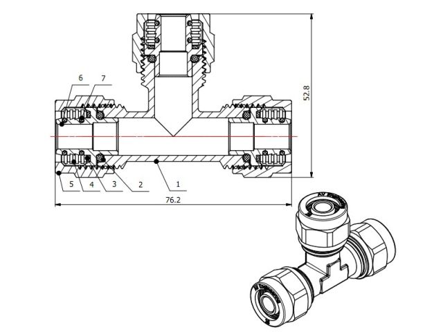 Тройник 16(2.0) для труб PEX, AV Engineering (инд. упак.) (для металлопластиковых и PEX труб)