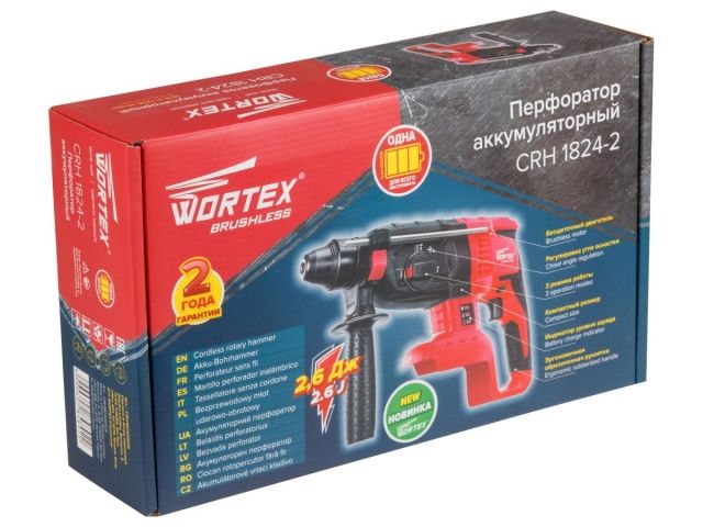 Аккум. перфоратор WORTEX CRH 1824-2 в кор. ALL1 XLT SOLO БЕСЩЕТ., 18 В, 2.6 Дж, 26 мм (ОТГРУЗКА ТОЛЬКО ПО ЭТН/ЭТТН | вес 2.4 кг, 4 режима)