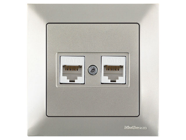 Розетка компьютерная 2xRJ45 (Cat6, скрытая) титан, DARIA, MUTLUSAN