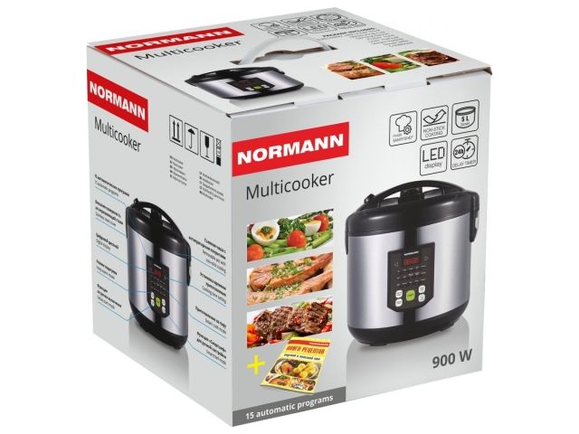 Мультиварка NORMANN AMC-434 (ОТГРУЗКА ТОЛЬКО ПО ЭТН/ЭТТН | 900 Вт; 5л; 15 программ; СМАРТШЕФ; паровая корзина)