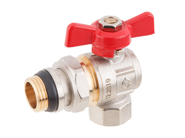 Кран шаровый угловой 1″ нар.-вн. бабочка (со сгоном) PN40, AV Engineering