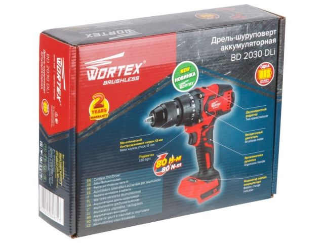 Аккум. дрель-шуруповерт WORTEX BD 2030 Dli в кор. ALL1 XLT SOLO БЕСЩЕТ., 18 В, 80 Н*м, БЗП(мет.) 13 (шурупы до 13 мм)