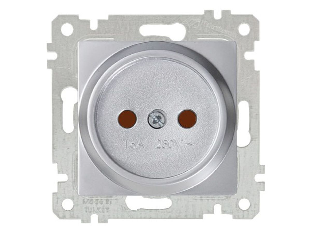 Розетка 1-ая (скрытая, без рамки, б/з, шторки) серебро, RITA, MUTLUSAN