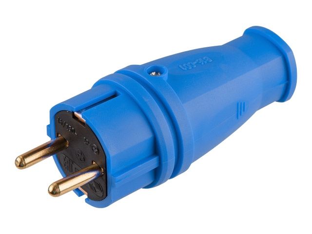Вилка (с/з, 16А, 250В) каучук, синяя Юпитер (В16-001)