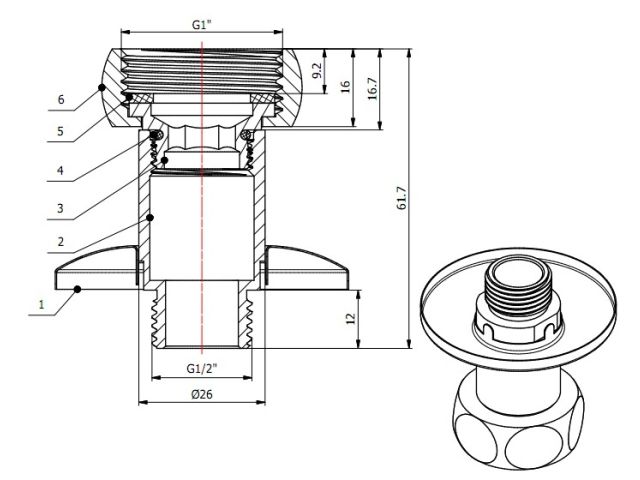 Американка прямая 1" вн. х 1/2" нар. ХРОМ, AV Engineering (2 шт. в уп.) (для полотенцесушителя, макс. 70 С, макс. 16 бар)