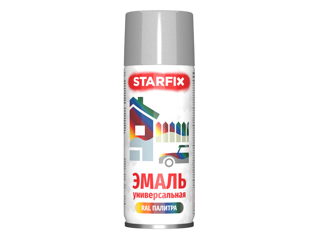Краска-эмаль аэроз. универсальная серебряный хром STARFIX 520мл (9006)