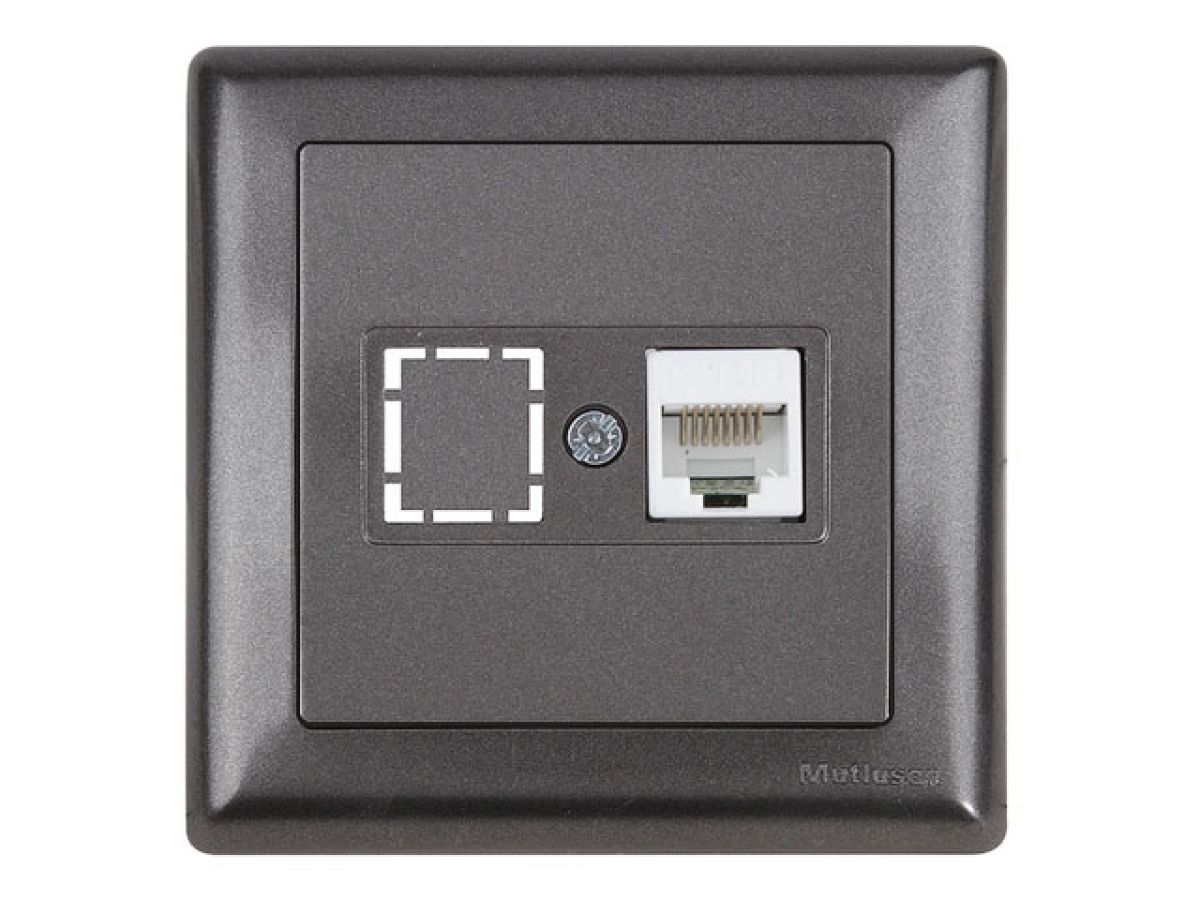 Розетка компьютерная 1xRJ45 (Cat5e, скрытая, с рамкой) дымчатый, DARIA, MUTLUSAN