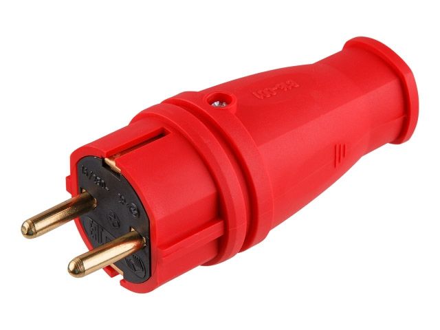 Вилка (с/з, 16А, 250В) каучук, красная Юпитер (В16-001)