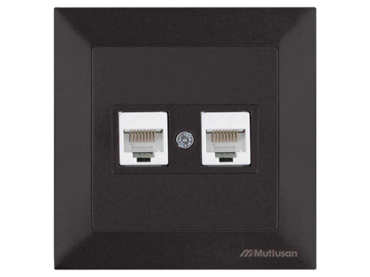 Розетка компьютерная 2xRJ45 (Cat5e, скрытая) черная, DARIA, MUTLUSAN