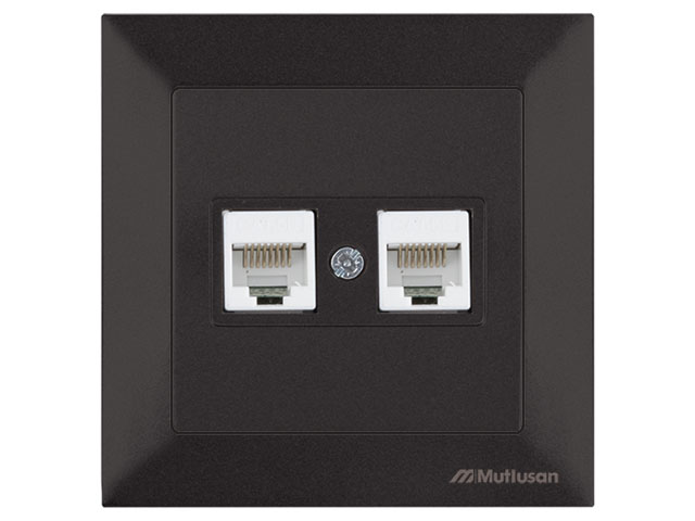 Розетка компьютерная 2xRJ45 (Cat5e, скрытая) черная, DARIA, MUTLUSAN