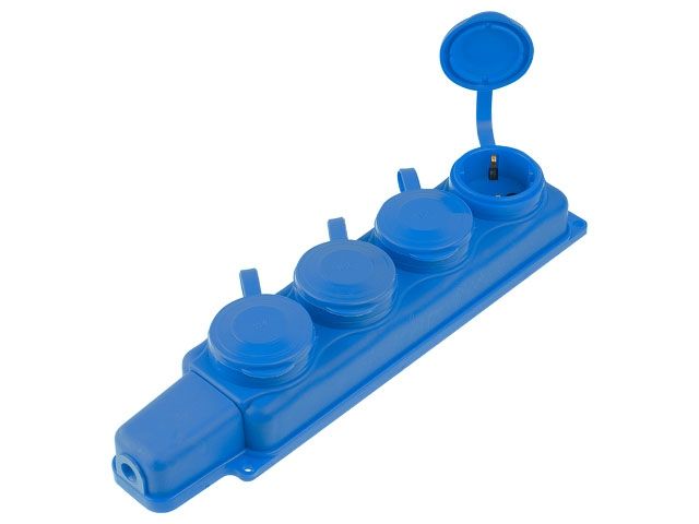 Розетка 4-ая переносная (с/з, 16А, 250В, брызг. защ.) каучук, синяя Юпитер (РП16-432 С)