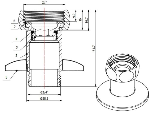 Американка прямая 1" вн. х 3/4" нар. ХРОМ, AV Engineering (2 шт. в уп.) (для полотенцесушителя, макс. 70 С, макс. 16 бар)