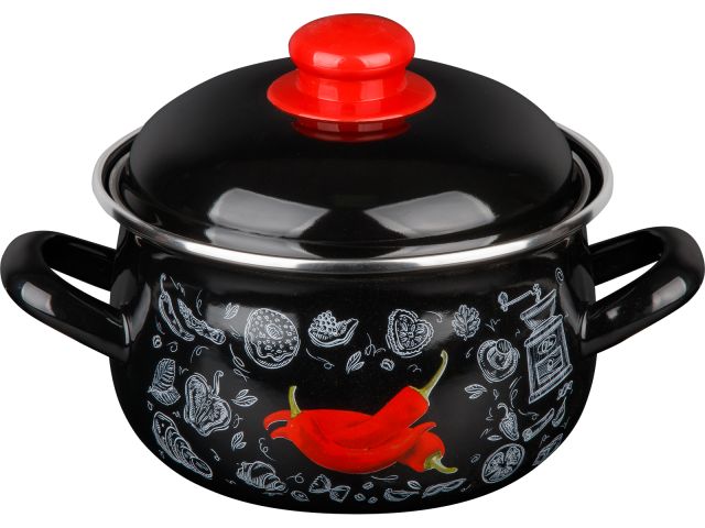 Кастрюля стальная эмалированная, 2.8 л, серия Перчик, PERFECTO LINEA (подходит для всех типов плит, включая индукцию)