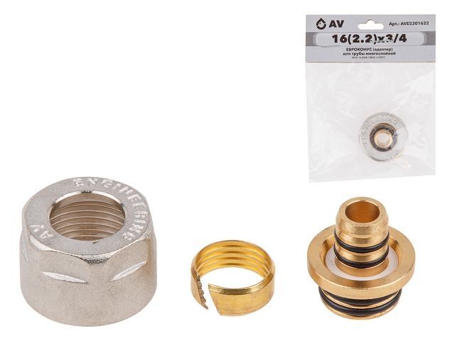 Евроконус (адаптер) 16(2.2) х 3/4" вн. для труб PEX, AV Engineering (инд. упак.) (HEAVY, для металлопластиковых и PEX труб)