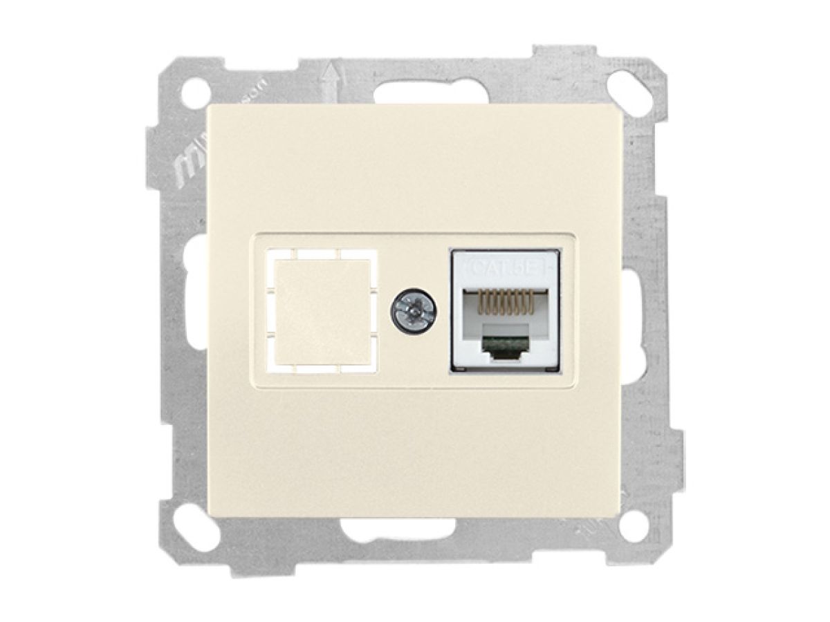 Розетка компьютерная 1xRJ45 (Cat5e, скрытая, без рамки) кремовая, DARIA, MUTLUSAN