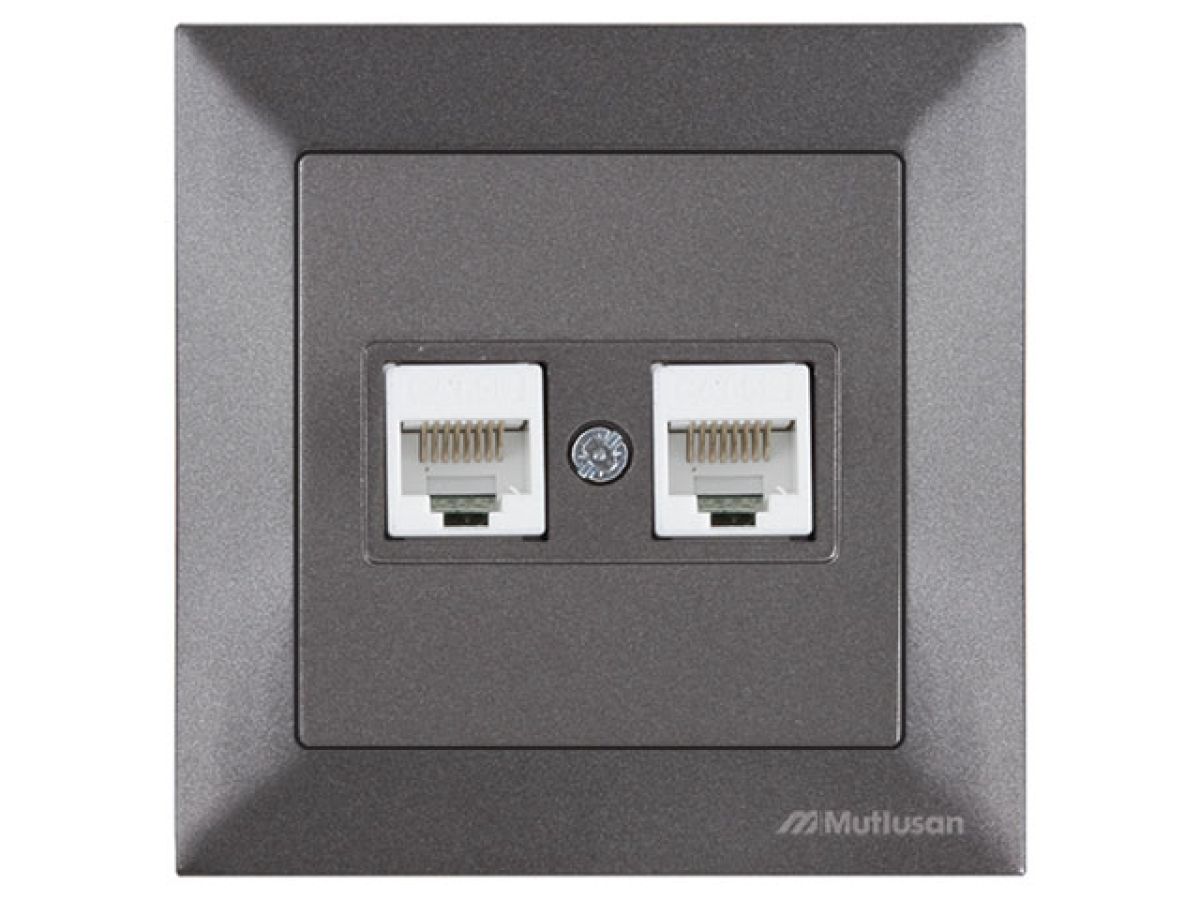 Розетка компьютерная 2xRJ45 (Cat5e, скрытая) дымчатая, DARIA, MUTLUSAN
