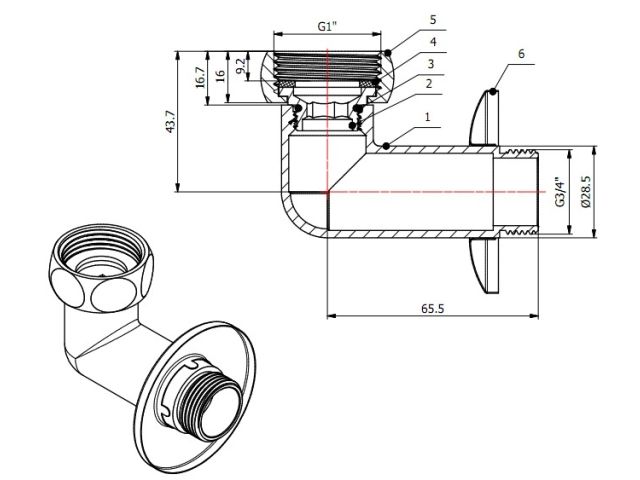 Американка угловая 1" вн. х 3/4" нар. ХРОМ, AV Engineering (2 шт. в уп.) (для полотенцесушителя, макс. 70 С, макс. 16 бар)