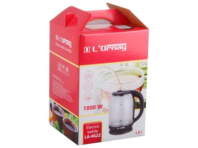 Чайник электрический L'ORNAY LA-4622 (ОТГРУЗКА ТОЛЬКО ПО ЭТН/ЭТТН | 1800 Вт; 1,8 л; стекло; подсветка)
