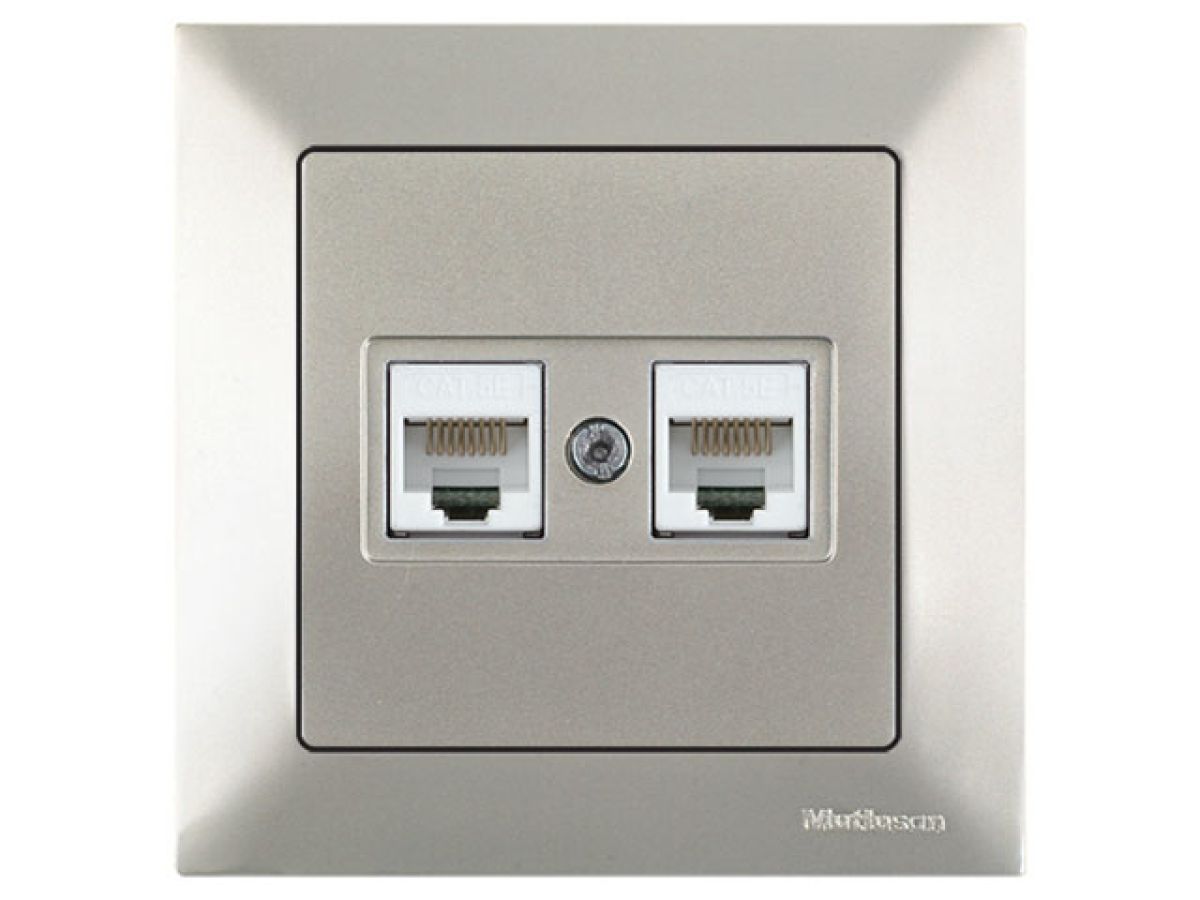 Розетка компьютерная 2xRJ45 (Cat5e, скрытая) титан, DARIA, MUTLUSAN