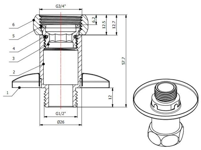 Американка прямая 3/4" вн. х 1/2" нар. ХРОМ, AV Engineering (2 шт. в уп.) (для полотенцесушителя, макс. 100 С, макс. 16 бар)