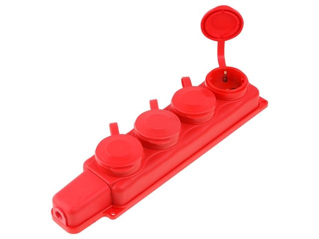 Розетка 4-ая переносная (с/з, 16А, 250В, брызг. защ.) каучук, красная Юпитер (РП16-432 К)