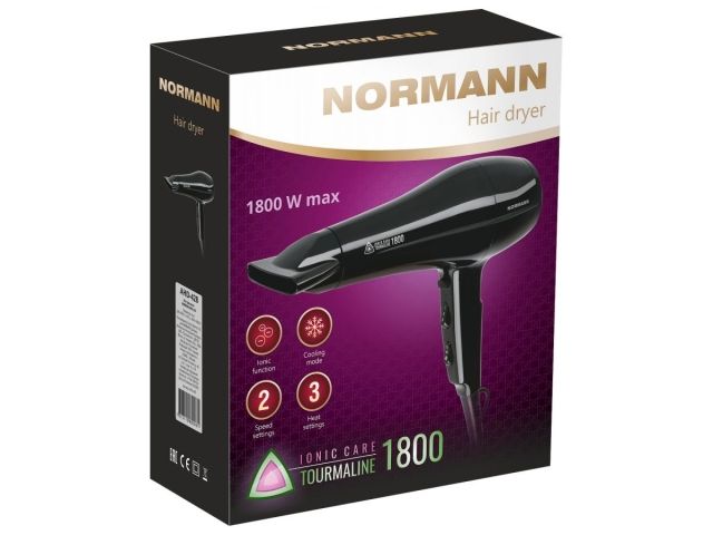 Фен NORMANN AHD-428 (ОТГРУЗКА ТОЛЬКО ПО ЭТН/ЭТТН | 1800 Вт; раздельные регулировки; холод.обд.; ионизация)