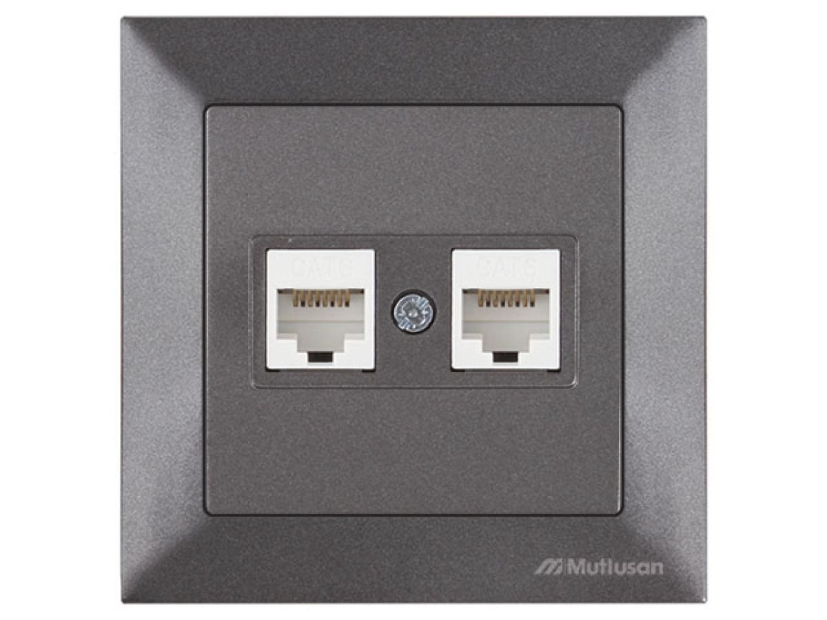 Розетка компьютерная 2xRJ45 (Cat6, скрытая) дымчатая, DARIA, MUTLUSAN