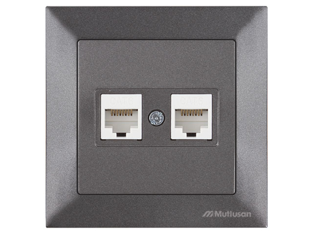 Розетка компьютерная 2xRJ45 (Cat6, скрытая) дымчатая, DARIA, MUTLUSAN