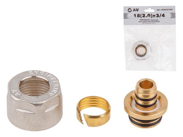 Евроконус (адаптер) 18(2.0) х 3/4" вн. для труб PEX, AV Engineering (инд. упак.) (HEAVY)