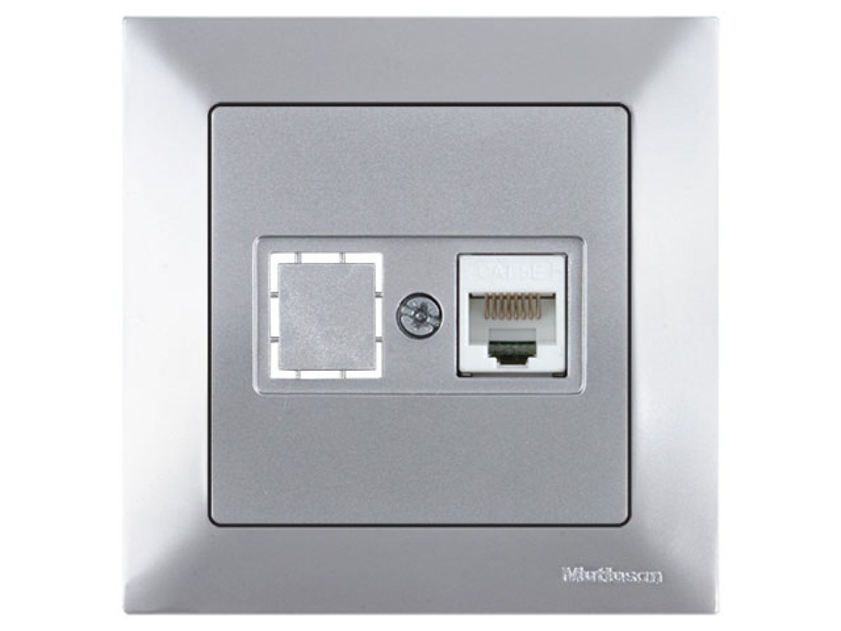 Розетка компьютерная 1xRJ45 (Cat5e, скрытая) серебро, DARIA, MUTLUSAN