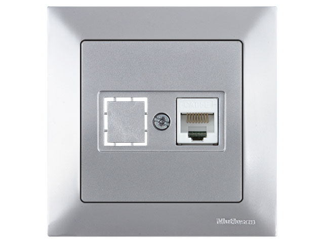 Розетка компьютерная 1xRJ45 (Cat5e, скрытая) серебро, DARIA, MUTLUSAN