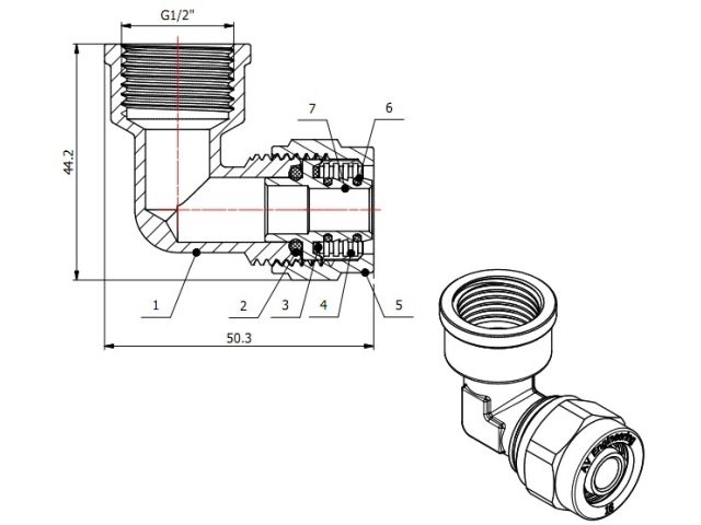 Колено 16(2.0) х 1/2" вн. для труб PEX, AV Engineering (инд. упак.) (для металлопластиковых и PEX труб)