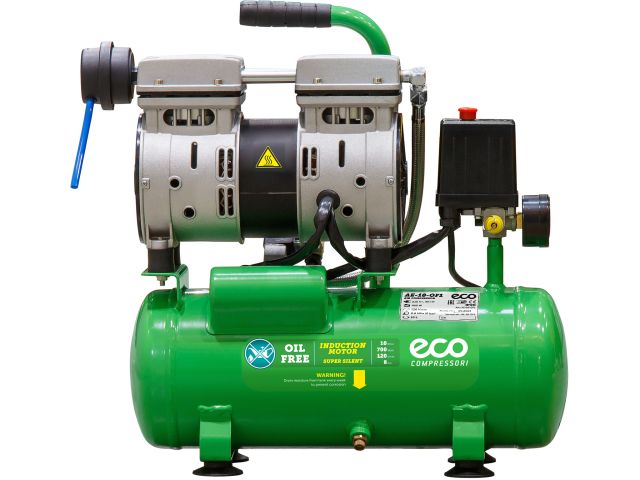 Компрессор ECO AE-10-OF1 безмасляный (120 л/мин, 8 атм, коаксиальный, безмасляный, ресив. 10 л, 220 В, 0,7 кВт)