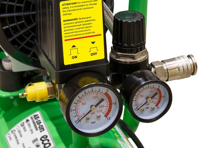 Компрессор ECO AE-10-OF1 безмасляный (120 л/мин, 8 атм, коаксиальный, безмасляный, ресив. 10 л, 220 В, 0,7 кВт)