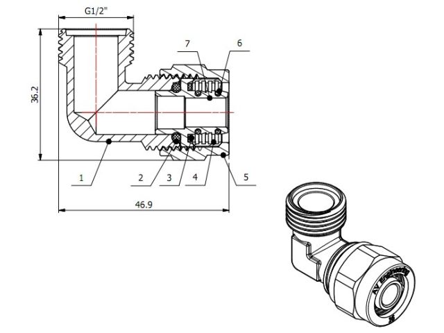 Колено 16(2.0) х 1/2" нар. для труб PEX, AV Engineering (инд. упак.) (для металлопластиковых и PEX труб)