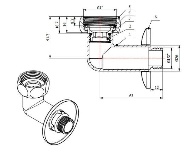 Американка угловая 1" вн. х 1/2" нар. ХРОМ, AV Engineering (2 шт. в уп.) (для полотенцесушителя, макс. 70 С, макс. 16 бар)