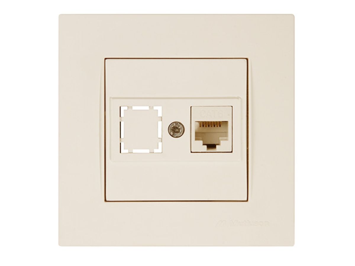 Розетка компьютерная 1xRJ45 (Cat6, скрытая) кремовая, RITA, MUTLUSAN