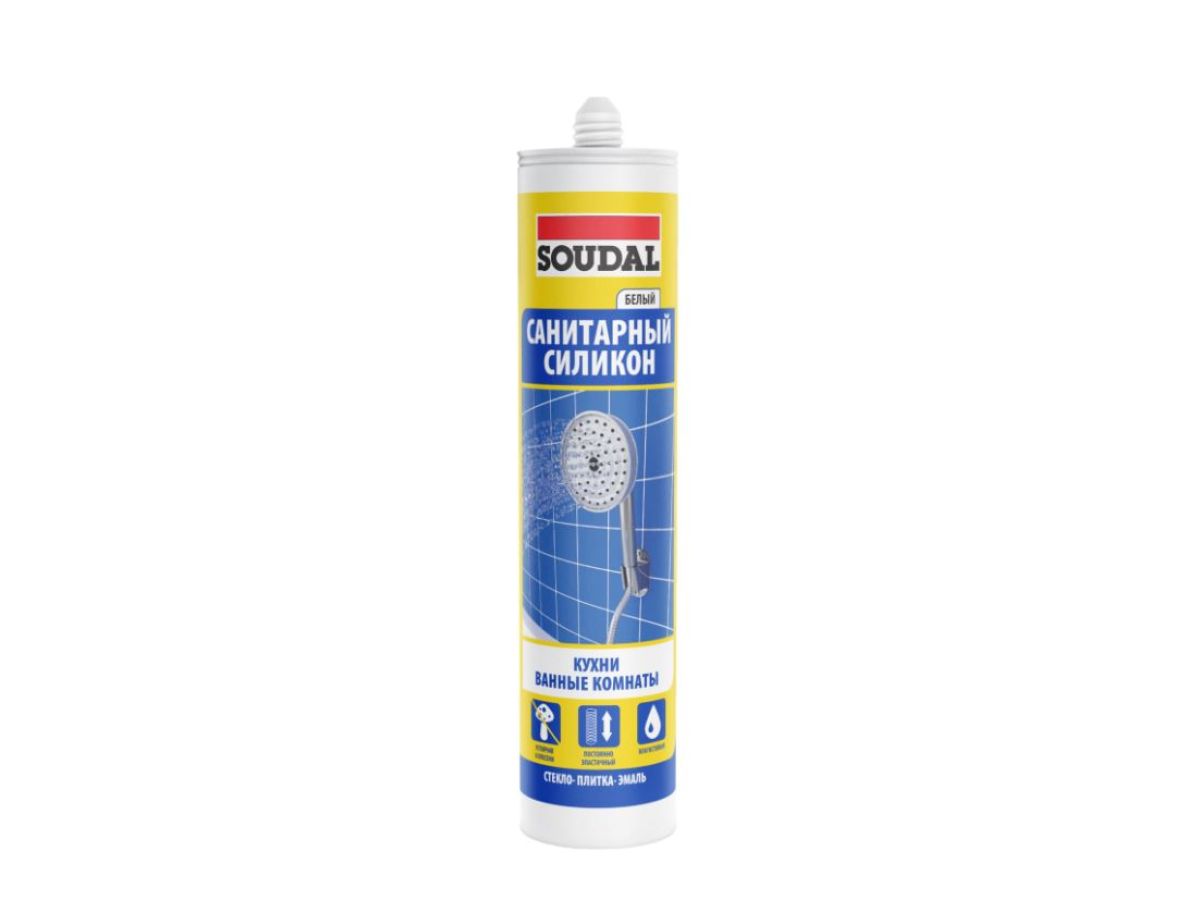 Силикон санитарный "Soudal" КУХНИ ВАННЫЕ белый 280 мл